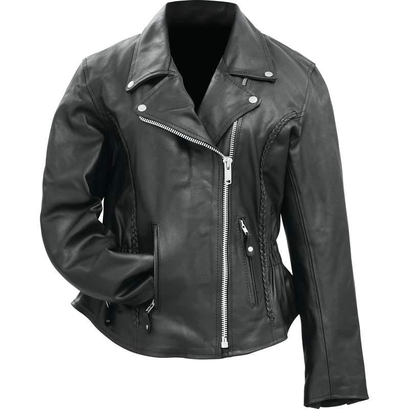 Rocky Mountain Hides Ladies’ Solid Genuine Buffalo Leather Motorcycle Jacket- L