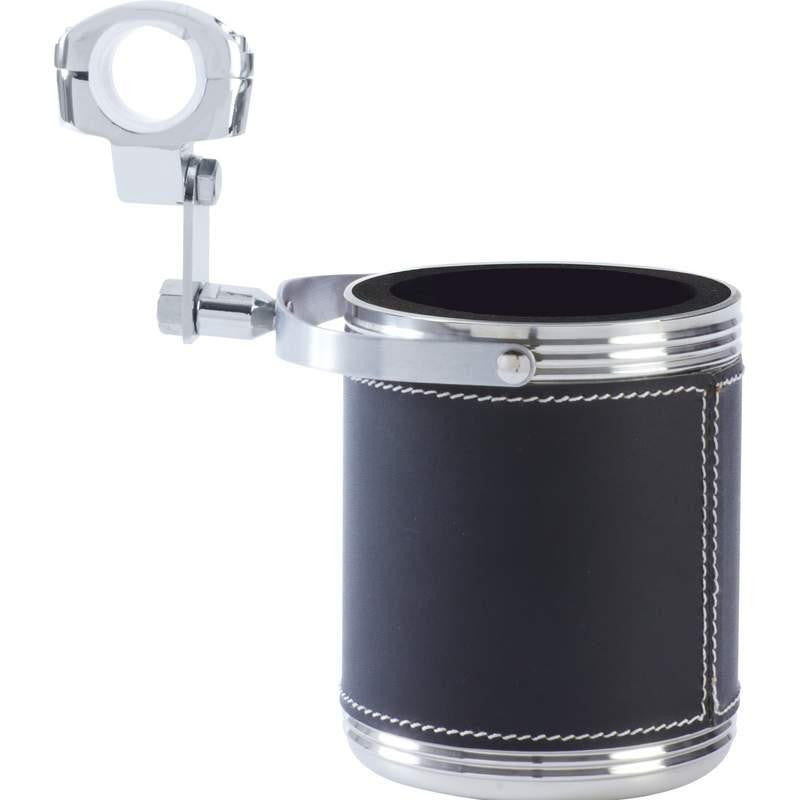 Diamond Plate Large Stainless Steel Motorcycle Cup Holder With Faux Leather Wrap