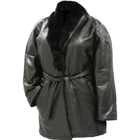 Arielle Italian Stone Design Genuine Lambskin Leather Ladies’ Coat With Genuine Rabbit Fur Collar- 3x