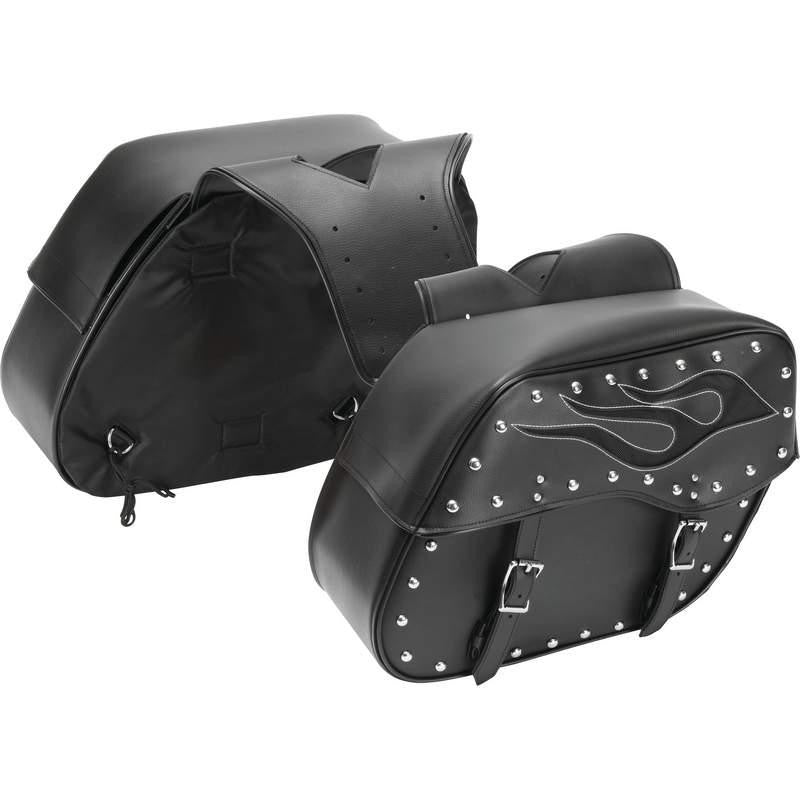Diamond Plate 2pc Motorcycle Saddlebag Set with Flame Design