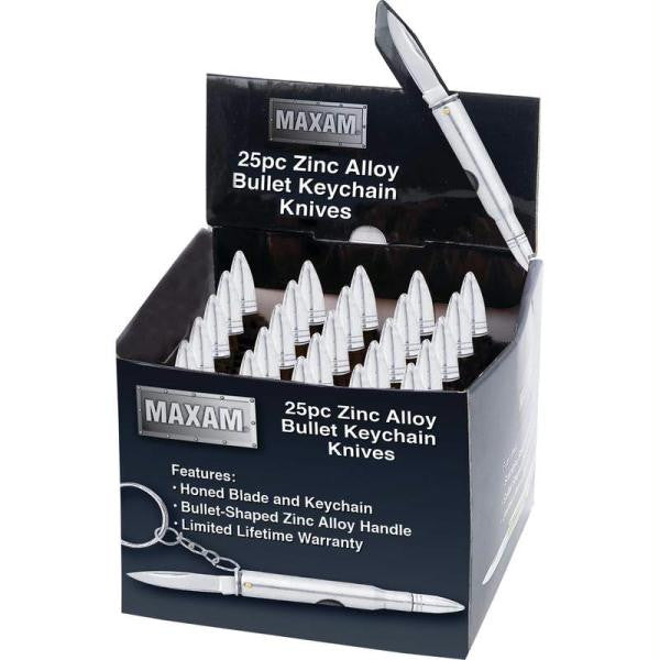 Maxam 25pc Silver Bullet Keychain Knives In Countertop Display