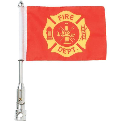 Diamond Plate 3pc Motorcycle Flagpole Mount With Fire Dept. And Usa Flag- Fire-usa