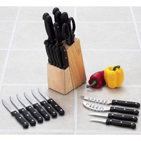 Diamond Cut 24pc Cutlery Set In Wood Block