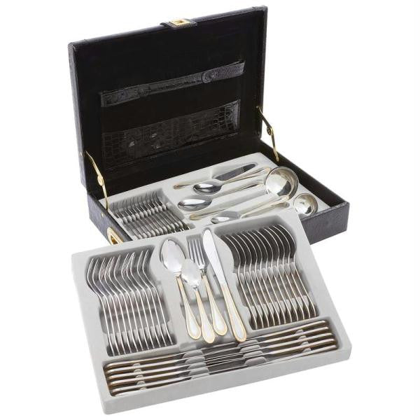 Sterlingcraft High-quality, Heavy-gauge Stainless Steel 72pc Flatware And Hostess Set With Gold Trim