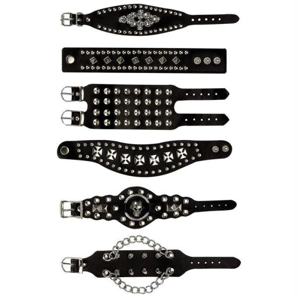 Diamond Plate 6pc Genuine Leather Bracelet Set