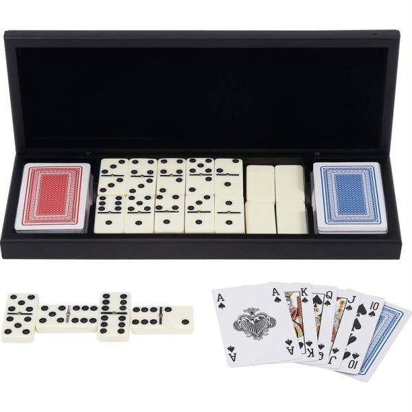 Alex Navarre 28pc Domino Set With 2 Decks Of Cards In Wood Gift Box