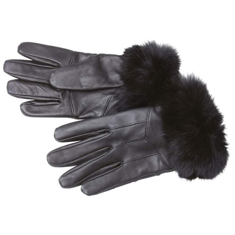 Giovanni Navarre Solid Genuine Lambskin Leather &amp; Rabbit Fur Gloves- Large