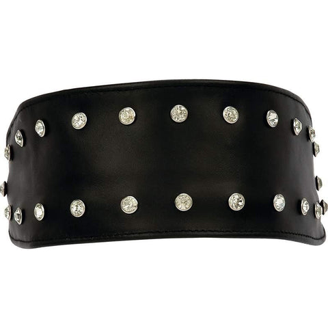 Diamond Plate Solid Genuine Leather Headband With Faux Diamond Studs