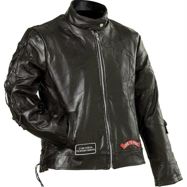 Diamond Plate Ladies Rock Design Genuine Buffalo Leather Motorcycle Jacket- 2x