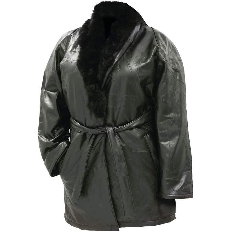 Arielle Italian Stone Design Genuine Lambskin Leather Ladies&rsquo; Coat With Genuine Rabbit Fur Collar- 2x