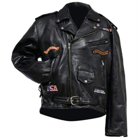 Diamond Plate Rock Design Genuine Buffalo Leather Motorcyle Jacket