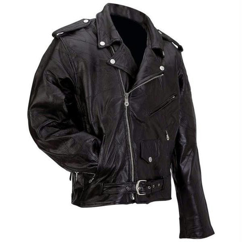 Diamond Plate Rock Design Genuine Buffalo Leather Motorcycle Jacket- 2x