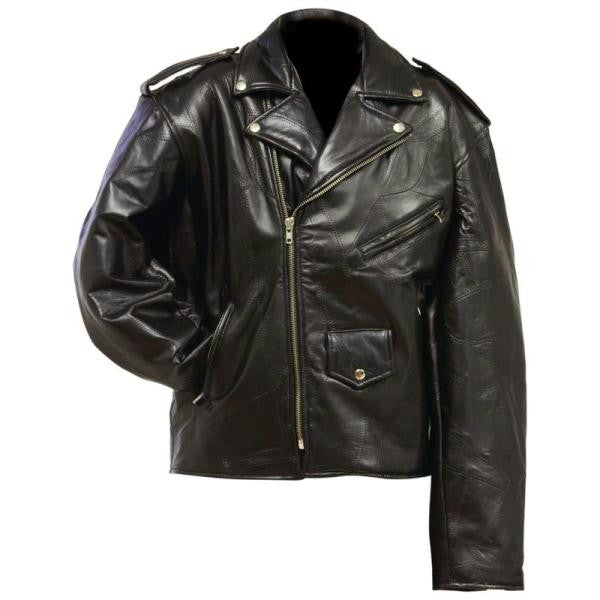 Diamond Plate Rock Design Genuine Leather Motorcycle Jacket- M