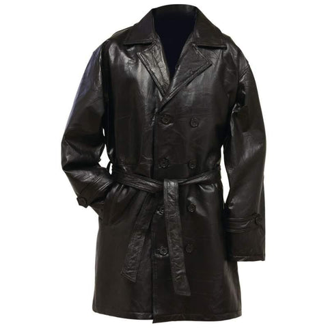 Giovanni Navarre Italian Stone Design Genuine Leather Mid-length Trench Coat- M