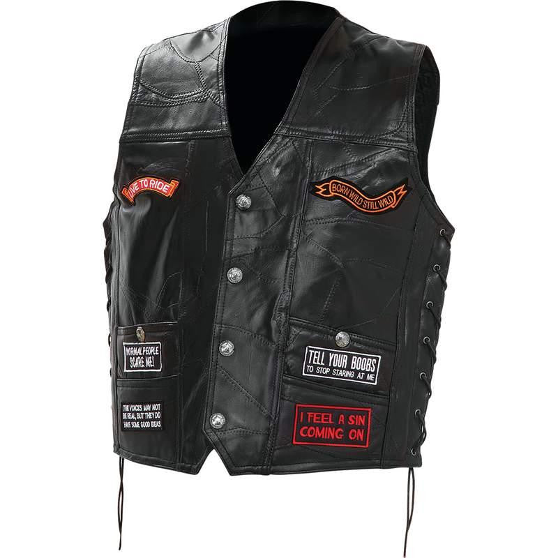 Diamond Plate Rock Design Genuine Buffalo Leather Concealed Carry Biker Vest With 16 Patches