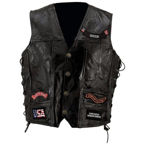 Diamond Plate Rock Design Genuine Buffalo Leather Vest- 3x