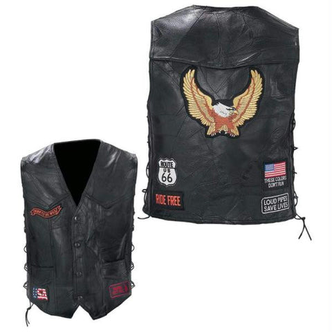 Diamond Plate Rock Design Genuine Buffalo Leather Biker Vest- 2x