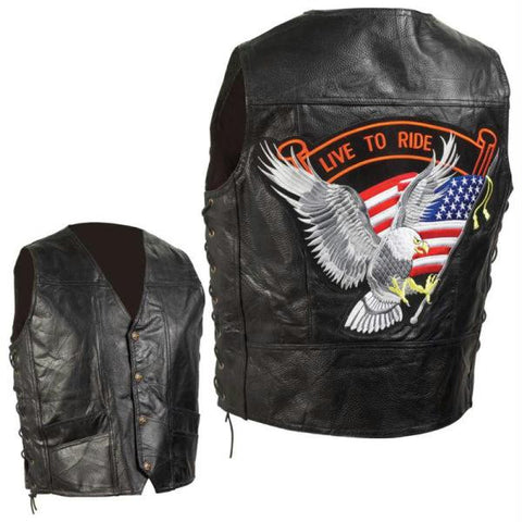 Diamond Plate Hand-sewn Pebble Grain Genuine Leather Biker Vest- 4x