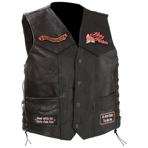 Diamond Plate Ladies Rock Design Genuine Leather Vest- 5x