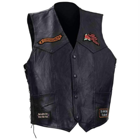 Diamond Plate Ladies Rock Design Genuine Buffalo Leather Vest- Xl