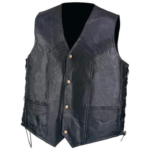 Diamond Plate Hand-sewn Pebble Grain Genuine Leather Vest- L