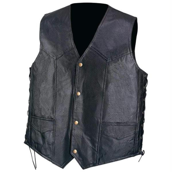 Diamond Plate Hand-sewn Pebble Grain Genuine Leather Vest- M