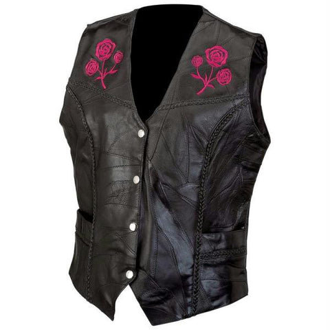 Live-ride-rock Ladies Rock Design Genuine Buffalo Leather Vest- 2x