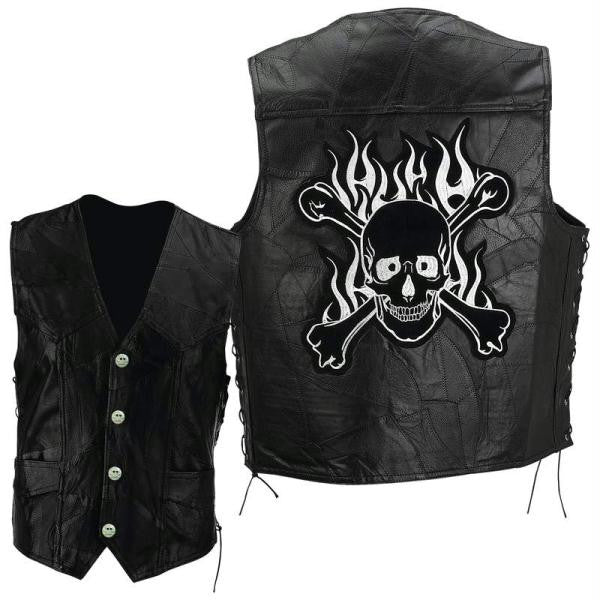 Diamond Plate Rock Design Genuine Buffalo Leather Motorcycle Vest- Sz 2x