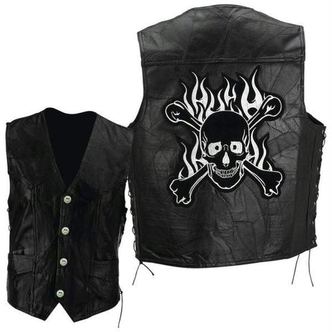 Diamond Plate Rock Design Genuine Buffalo Leather Motorcycle Vest- Sz L