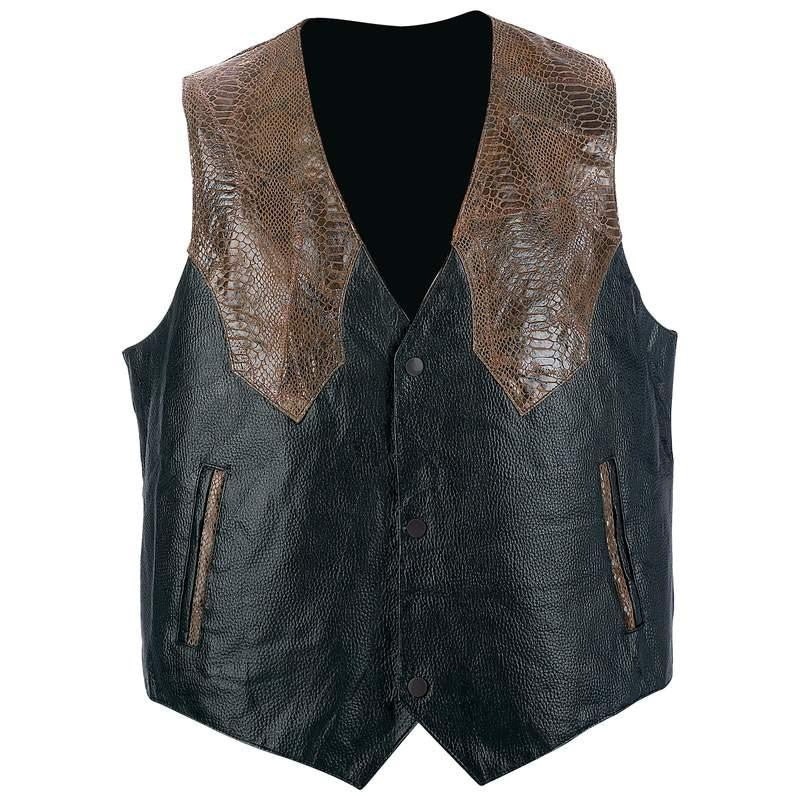 Giovanni Navarre Hand-sewn Pebble Grain Genuine Leather Western-style Vest- 4x