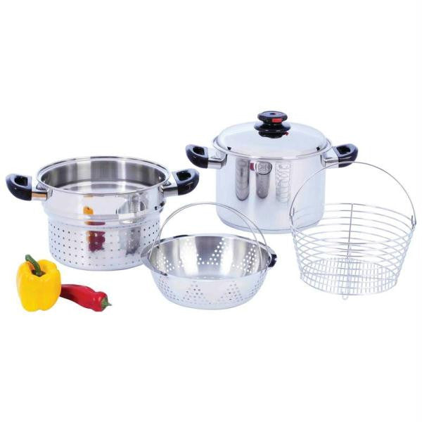 Steam Control 8qt T304 Stainless Steel Stockpot-spaghetti Cooker With Deep Fry Basket &amp; Steamer Inserts- Deep Fry