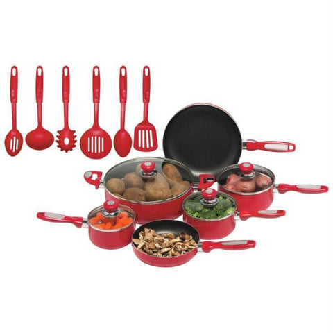 Chefs Secret 16pc Red Aluminum Cookware Set