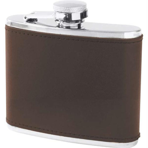 Maxam 6oz Stainless Steel Flask With Genuine Brown Leather Wrap