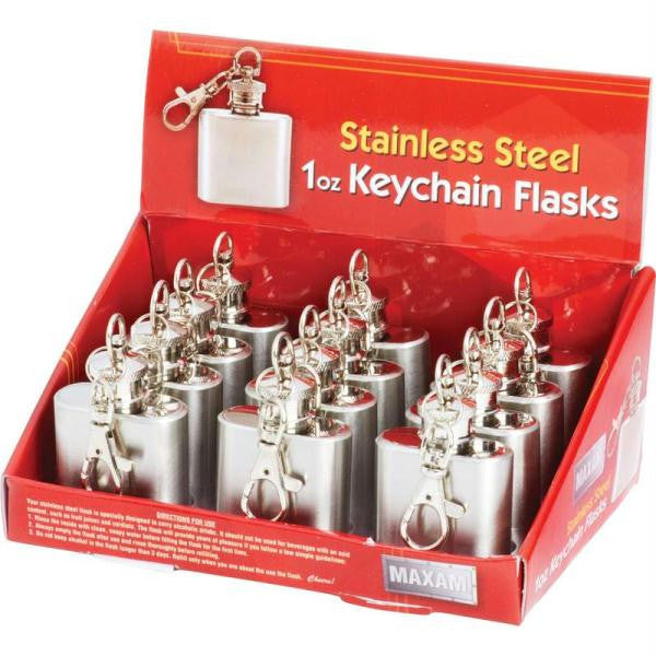 Maxam 12pc 1oz Stainless Steel Flasks In Countertop Display- 12 Pc Display