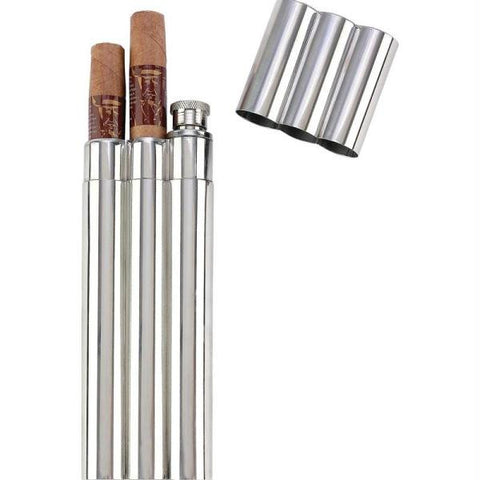 Maxam 16pc 2oz Stainless Steel Flask With 2 Cigar Tubes In Countertop Display- Di