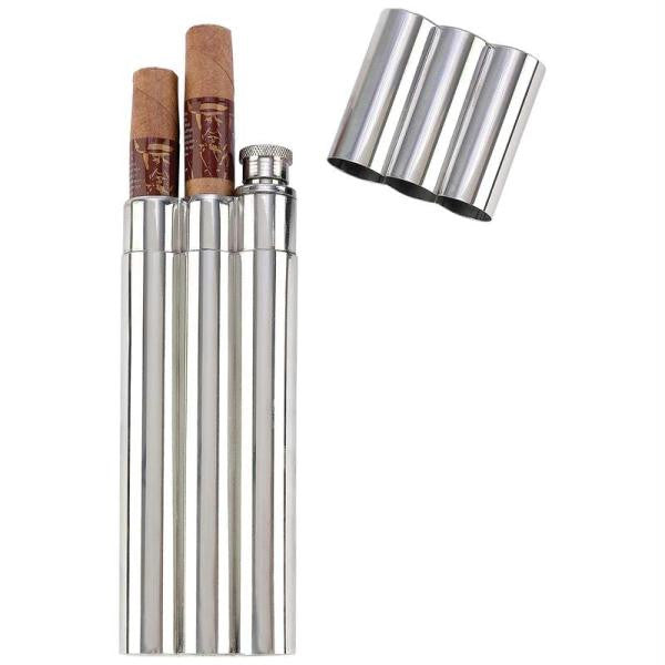 Maxam 2oz Stainless Steel Flask With 2 Cigar Tubes