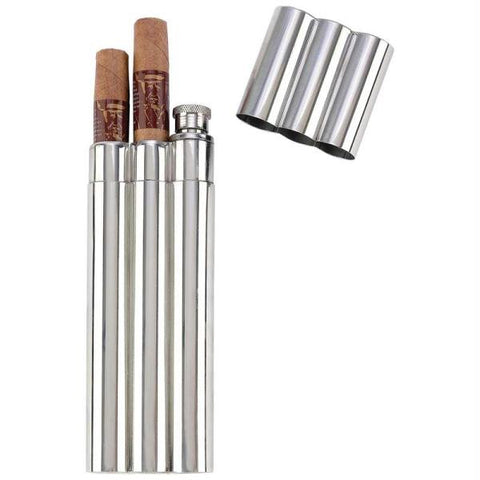 Maxam 2oz Stainless Steel Flask With 2 Cigar Tubes