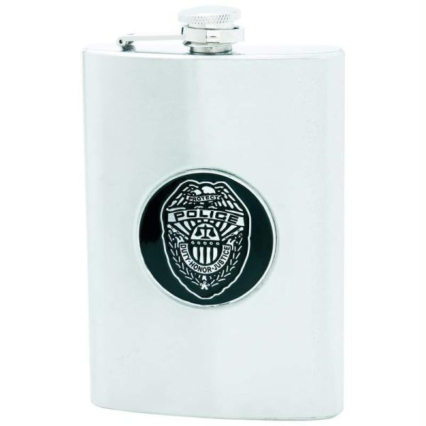 Maxam 8oz Stainless Steel Flask With Police Badge Medallion