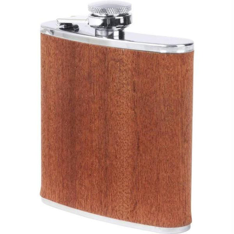 Maxam 6oz Stainless Steel Flask With Real Sapele Wood Wrap