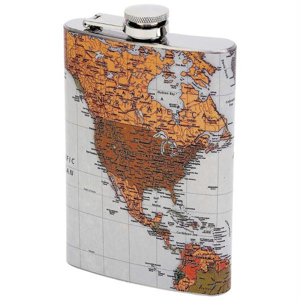 Maxam 8oz Stainless Steel Flask With Antique World Map- M