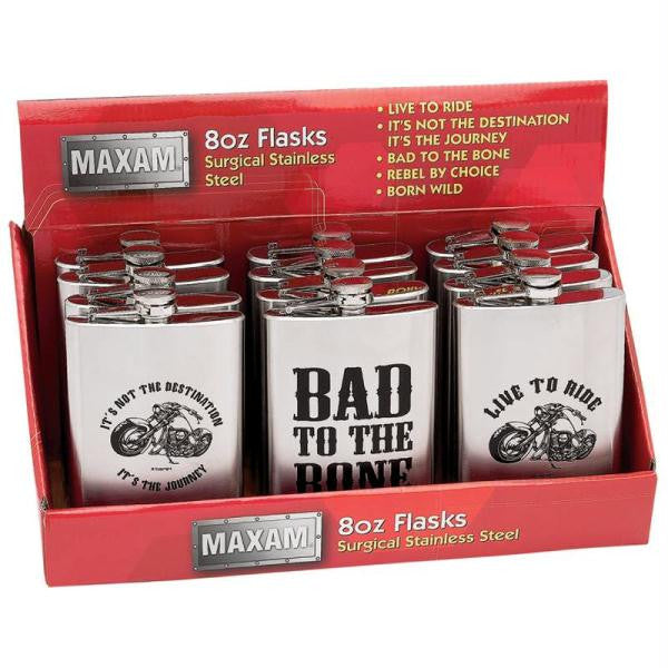 Maxam 12pc 8oz Stainless Steel Flasks In Countertop Display