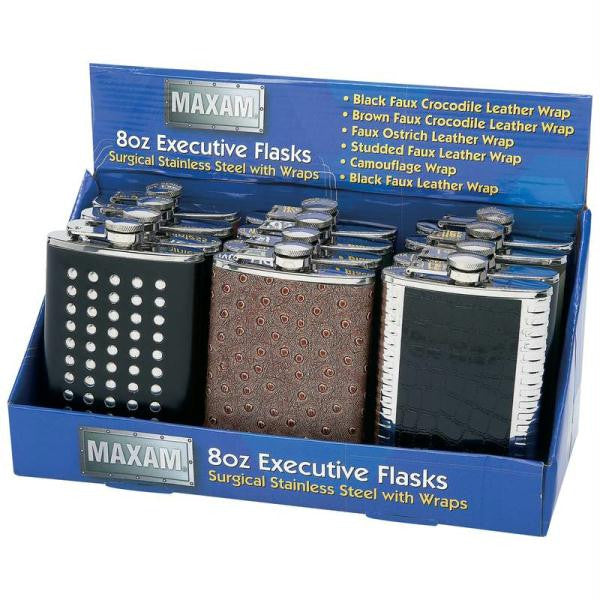 Maxam 12pc 8oz Executive Stainless Steel Flasks In Countertop Display