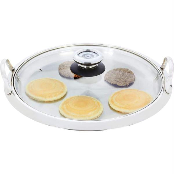 Chefs Secret By Maxam Large 12-element High-quality Stainless Steel Round Griddle With See-thru Glass Cover- Glass Cover