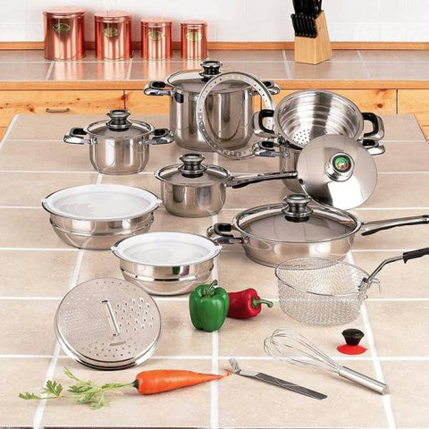 Chefs Secret 22pc 12-element Super Set With High-quality Stainless Steel And Extra Large 11" Frypan