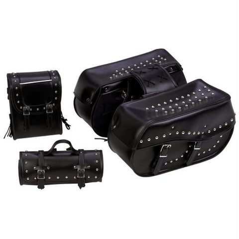 Diamond Plate 4pc Heavy-duty Waterproof Pvc Black Motorcycle Luggage Set