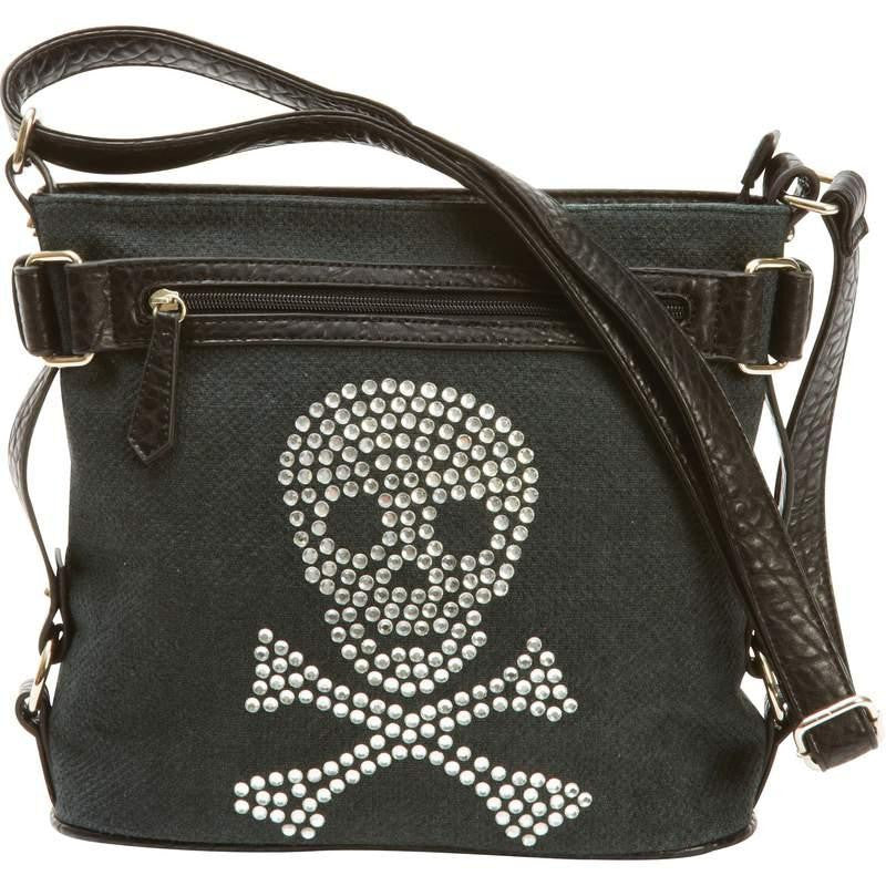 Fleur De Lune Handbag With Rhinestone Skull