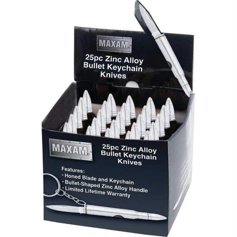 Maxam 25pc Silver Bullet Keychain Knives In Countertop Display