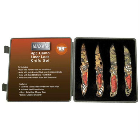 Maxam 4pc Camo Liner Lock Knife Set