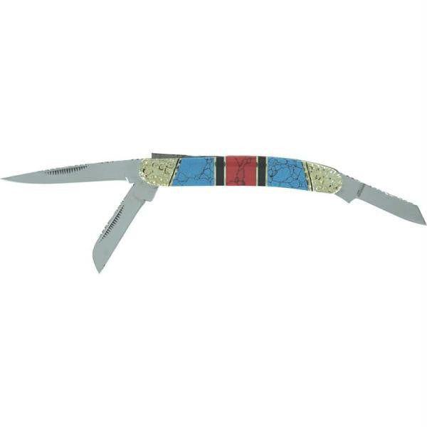 Maxam 3-blade Knife With Genuine Turquoise Stones